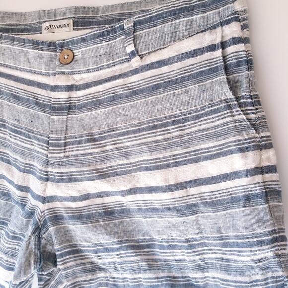 Artisan NY Womens 10 100% Linen Shorts Blue Stripe Lace Coastal Beachy Vacation - Picture 3 of 12